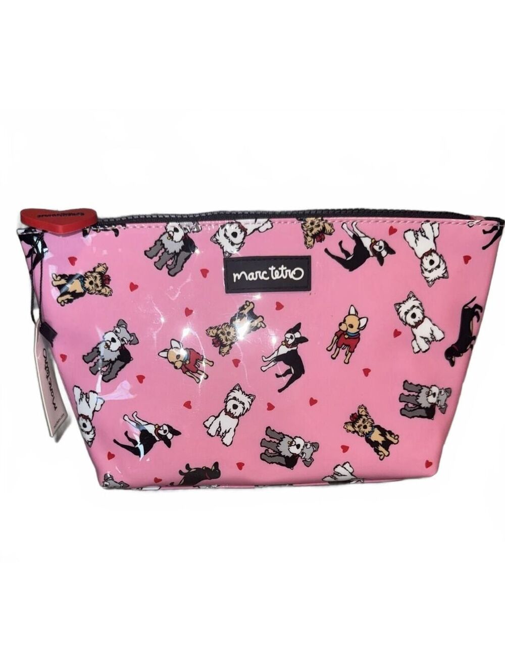 Marc Tetro Pink Dog Print Zip Makeup Cosmetic Bag Case Chihuahua Boston Terrier